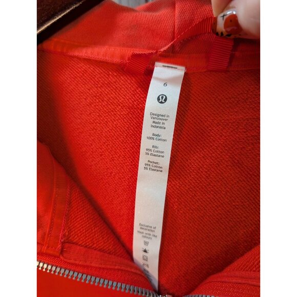 Lululemon Scuba Crop Sweatshirt Size 6 Red Orange Full Zip Cropped Hoodie Hood - Picture 4 of 7